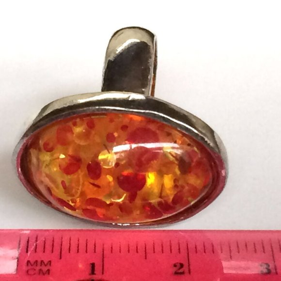 Vintage Faux Honey Amber Cocktail Ring Size 7 8 Oval Cut Silver Plated Simulated - Picture 8 of 9